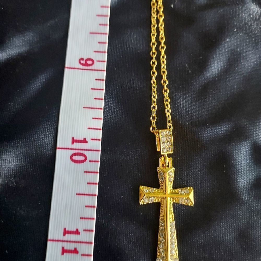 GOLD DIAMOND CROSS UNISEX NECKLACE - Picture 8 of 8